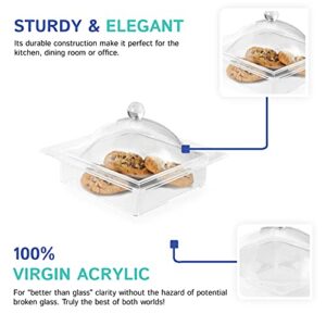 Huang Acrylic Clear Square Serving Food Tray with Lid Crystal Clear Acrylic | Sturdy and Elegant Acrylic Construction Perfect for Office, Dorm, Desk Organization | Shatter-Proof, Compact Design