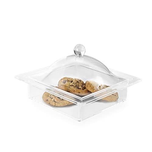 Huang Acrylic Clear Square Serving Food Tray with Lid Crystal Clear Acrylic | Sturdy and Elegant Acrylic Construction Perfect for Office, Dorm, Desk Organization | Shatter-Proof, Compact Design