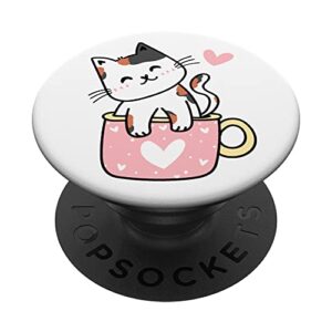catpuccino kawaii cat cappuccino lover popsockets swappable popgrip