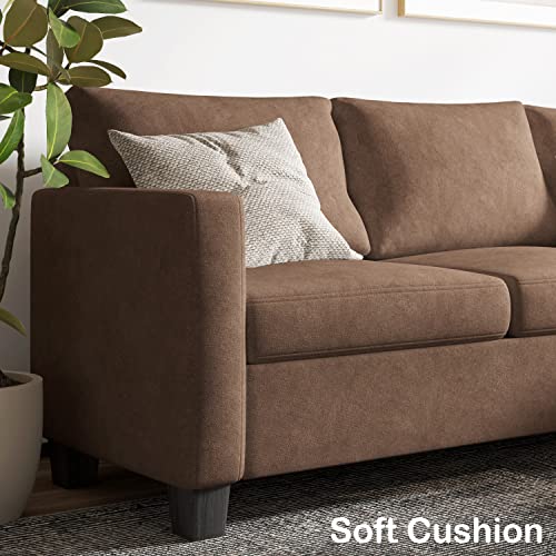 Shahoo Convertible Sectional Sofa Couch L-Shaped Settee with Soft Seat, Comfortable Backrest and Modern Linen Fabric for Small Space, Living Room, Brown