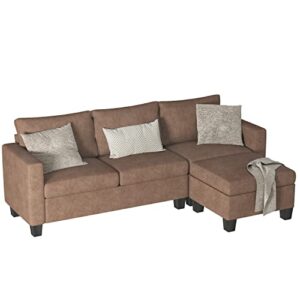 Shahoo Convertible Sectional Sofa Couch L-Shaped Settee with Soft Seat, Comfortable Backrest and Modern Linen Fabric for Small Space, Living Room, Brown