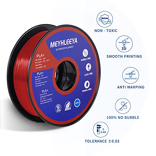 MEYHLEEYA PLA 3D Printer Filament, Neatly Wound PLA Filament 1.75mm Dimensional Accuracy +/- 0.02mm, Fit Most FDM 3D Printers, Good Vacuum Packaging Consumables, 1kg Spool (2.2lbs), 330 Meters,RED