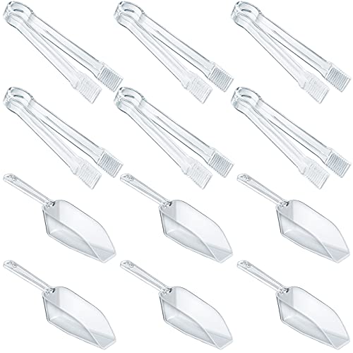 Plastic Serving Tongs Mini Kitchen Tongs Kitchen Tongs Utility and Plastic Kitchen Scoops Clear Ice Scoop Mini Clear Buffet Scoop for Candy Dessert Buffet Ice (12)