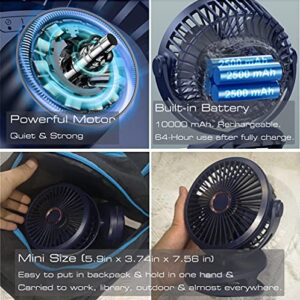 DUOLE Portable Table Fan Clip-on Hanging Fan Powered by Built-in Rechargeable Batteries or Power Bank or Other Power Sources
