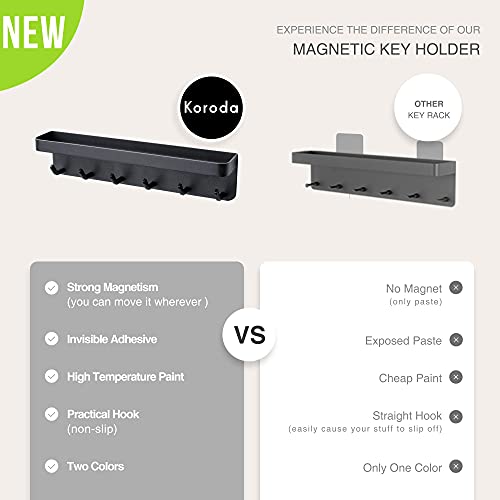 koroda Magnetic Key Holder for Wall: Self Adhesive Key Rack with Small Shelf and 6 Metal Hooks - Wall Mount Mail Organizer with Hanger for Door Entryway Hallway and Office ( Modern Black )