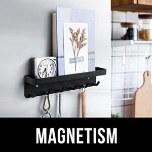 koroda Magnetic Key Holder for Wall: Self Adhesive Key Rack with Small Shelf and 6 Metal Hooks - Wall Mount Mail Organizer with Hanger for Door Entryway Hallway and Office ( Modern Black )