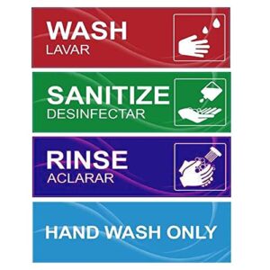 4 pack wash rinse sanitize sink labels, waterproof sticker signs perfect for 3 compartment sink - restaurants, commercial kitchens, food trucks, dishwashing or wash station