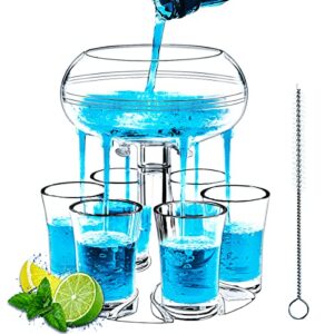 mokoqi acrylic shot glasses dispenser, 6 shot glass dispenser and holder for liquid fun drinking in college, camping, 21st birthday home parties