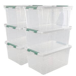 afromy 6-pack large plastic storage boxes, clear latch bin, 35 quart