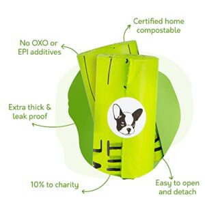 100% Certified Home Compostable Dog Poop Bags with Handles - 10% to Charity - ASTM D6400 & EN 13432 Compliant Large Poop Bags - 240 Bags - 8 x Rolls of Plant Based X Large Compostable Poop Bags