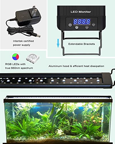 MingDak LED Aquarium Light Auto On Off, Fish Tank Light with Timer,9 Light Modes,15 Light Cycles, Full Spectrum Freshwater Planted Tank Light,18-24 Inches Model MDGLSD07-18