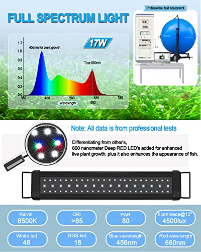 MingDak LED Aquarium Light Auto On Off, Fish Tank Light with Timer,9 Light Modes,15 Light Cycles, Full Spectrum Freshwater Planted Tank Light,18-24 Inches Model MDGLSD07-18