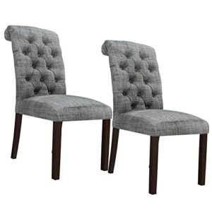 gnixuu set of 2 upholstered dining chairs soft padded button tufted high back chairs with wooden legs,easy assembly. (grey)