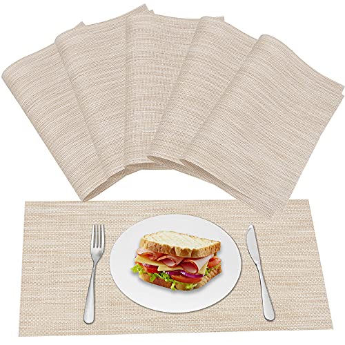 VMVN Placemats,Washable Woven Place Mats for Dining Table,Heat-Resistant PVC Table Mats Set of 6,Easy to Clean