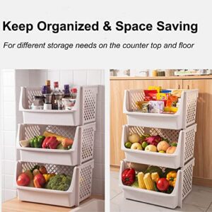 YOUEON Set of 4 Stackable Storage Bins Open Front, Storage Containers for Food Snacks Toys Toiletries, Plastic Organizer Bins Multiuse for Kitchen, Playroom, Classroom, Pantry, Bathroom