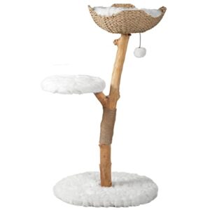 wooden cat tree tower, modern single branch cat condo, wood cat tree, cat climbing, furniture for cat, cat lover gift, cat furniture,cat gift by mau lifestyle (alpine white)