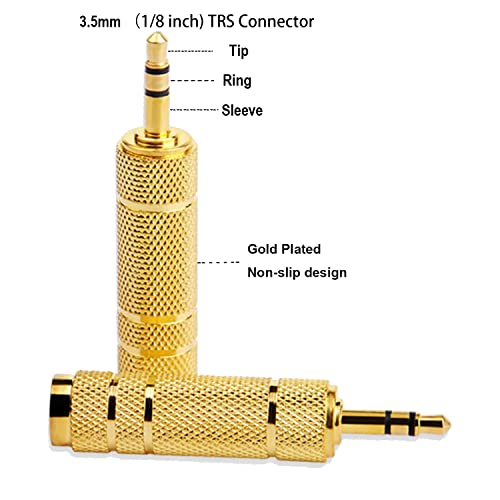 1/4 to 3.5mm Adapter, 1/8 to 1/4 Headphone Adapter Male to Female Connector, 6.35mm to 3.5mm Auxiliary Audio Adapter, 2 Pack