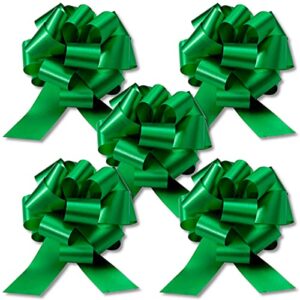 instabows 5" green ribbon pull bows for gift wrapping large christmas or birthday present 5 pack of pull bow nice for easter or gift basket perfect as a big gift bow