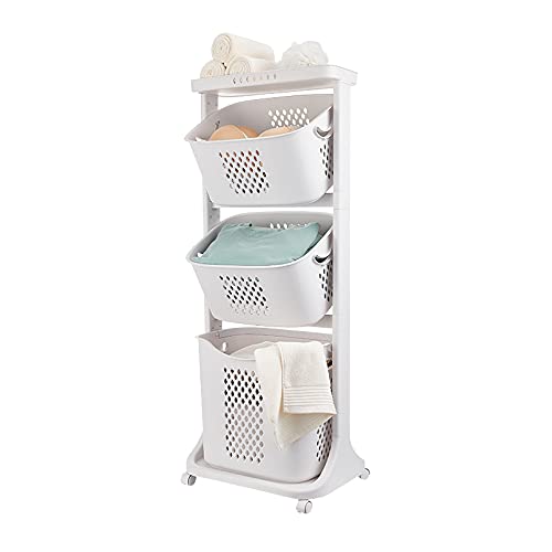 DNYSYSJ 3 Tier Laundry Storage Basket, Rolling Laundry Cart with Wheels, Laundry Sorter Hamper, Multipurpose Sorter Basket