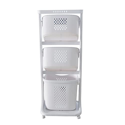 DNYSYSJ 3 Tier Laundry Storage Basket, Rolling Laundry Cart with Wheels, Laundry Sorter Hamper, Multipurpose Sorter Basket