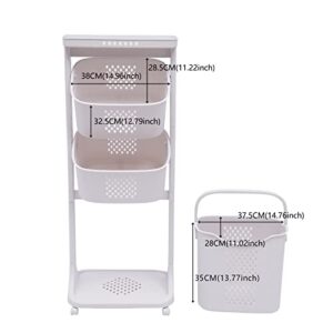 DNYSYSJ 3 Tier Laundry Storage Basket, Rolling Laundry Cart with Wheels, Laundry Sorter Hamper, Multipurpose Sorter Basket