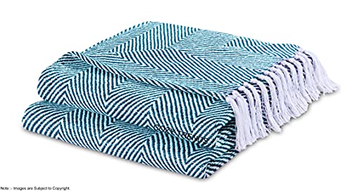 Cozy Home Collection, Luxurious Hand Woven Cozy Warm 100percent Combed Cotton All Season Fade Light Weight Fade Resistant Couch Chair Bed Decorative Throw Blankets Chevron 50Inx60In Set of 2 (Teal)