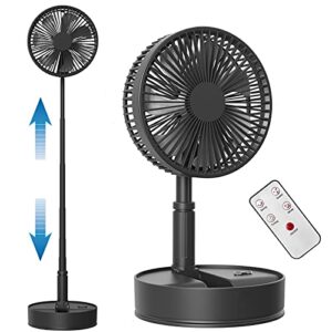 koonie 8-inch foldaway oscillating fan with remote control, 7200mah rechargeable battery operated pedestal fan for bedroom, timer, 4 speed, fast charging portable table fan for camping, outdoor, room