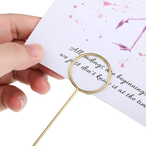 Metal Wire Floral Place Card Holder,Timenu Round Photo Memo Holder Pick Gold Floral Card Holder Clip for Wedding Party Birthday Office Cake Topper Shower Party Flower Favor ( 30 Pcs )