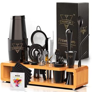 mixology bartender kit: 20-piece boston cocktail shaker set with a bamboo stand bartending kit for drink mixing | perfect cocktail kit black bartender set | ideal cocktail set for home bar set bar kit