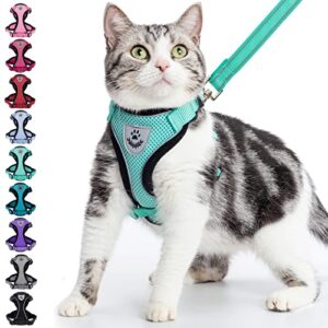 pupteck cat harness and leash set- adjustable vest escape proof harness for kitten small medium cats, retractable breathable soft mesh for outside with reflective strips