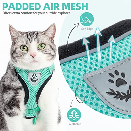 PUPTECK Cat Harness and Leash Set- Adjustable Vest Escape Proof Harness for Kitten Small Medium Cats, Retractable Breathable Soft Mesh for Outside with Reflective Strips