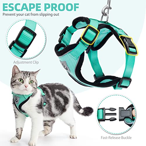 PUPTECK Cat Harness and Leash Set- Adjustable Vest Escape Proof Harness for Kitten Small Medium Cats, Retractable Breathable Soft Mesh for Outside with Reflective Strips