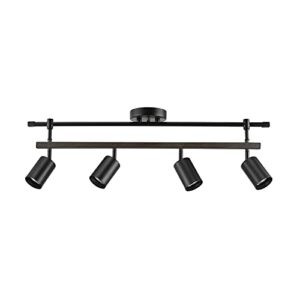 globe electric 60023 nashville 4-light track lighting, matte black, faux wood accent bar