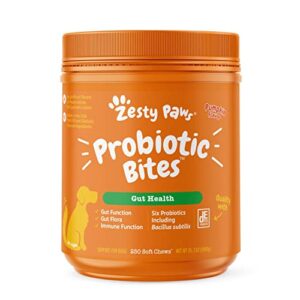 zesty paws probiotic for dogs - probiotics for gut flora, digestive health, occasional diarrhea & bowel support - clinically studied de111 - dog supplement soft chews for pet immune system – 250 count