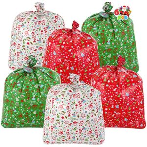 joyin 6 large christmas gift bag santa claus christmas sacks, xmas jumbo presents bags for kids gift wrapping bags (36"x44" inch) with rope gift tag cards, christmas huge gifts decorations