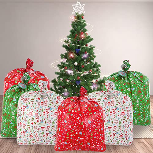 JOYIN 6 Large Christmas Gift Bag Santa Claus Christmas Sacks, Xmas Jumbo Presents Bags for Kids Gift Wrapping Bags (36"x44" inch) with Rope Gift Tag Cards, Christmas Huge Gifts Decorations