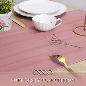 NETANY 4PCS Dusty Rose Chiffon Table Runner 29x120 Inches, Romantic Dusty Pink Sheer Fabric for Wedding Decorations, Baby Shower and Birthday Party Cake Table Decorations