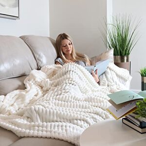 Clara Clark Cut Plush Fleece Throw Blanket - Throw Size - Lightweight Super Soft Fuzzy Luxury Bed Blanket for Bed - Machine Washable - (50x60) (White)