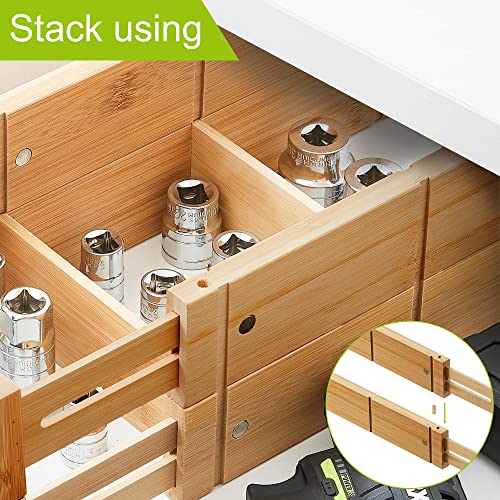 Bamboo Drawer Dividers for Clothes With 16 Inserts, Drawer Dividers Kitchen Utensils(16-20IN) Adjustable Expandable Deep Spring Loaded Separators Organizer for Office Silverware Dressers and Bathroom 8 Pack