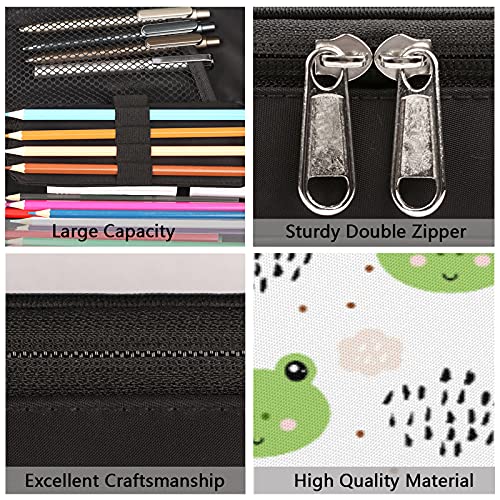 Frog Large Pencil Case Cute Frog Pen Box with Zipper Green for Kids Girls Boys Adults School Office College Makeup Cosmetic Bag Portable Storage Organizer