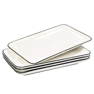 aquiver 12" ceramic platters - white rectangle serving plates for party food, sushi, fruits, snacks, appetizer, taco, desserts, entertaining guests, set of 4 (creamy white)