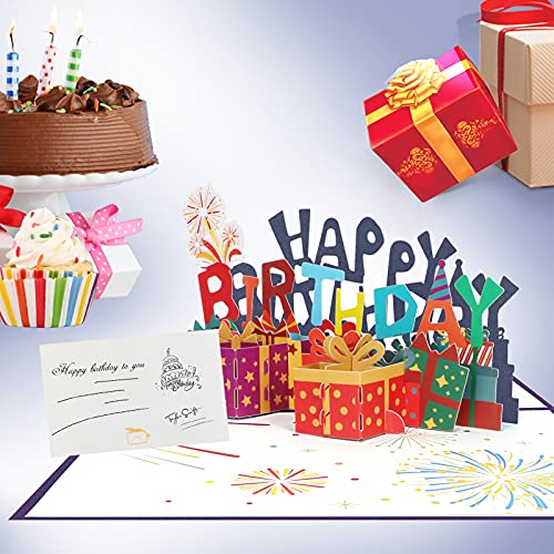 Skycase 3D Birthday Card,[1 PACK] Handmade Paper Happy Birthday Pop Up Card with Envelope Postcards and (Mini) Message Card for Friends, Kids, Parents,HAPPY BIRTHDAY Card