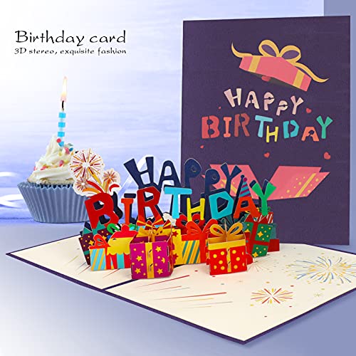 Skycase 3D Birthday Card,[1 PACK] Handmade Paper Happy Birthday Pop Up Card with Envelope Postcards and (Mini) Message Card for Friends, Kids, Parents,HAPPY BIRTHDAY Card