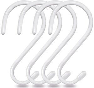 mzekgxm large heavy duty white s hooks for hanging, 6 inch non slip vinyl coated metal closet s hooks for hanging plants outdoor lights and kitchen pot pan cups closet towels jeans hats (4 pack)