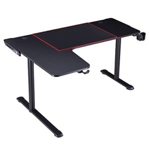 iohomes kindira modern steel 65 in. l-shaped gaming desk with usb ports, pc mouse pad and rotatable cup-holder for home office, classroom, study room, black