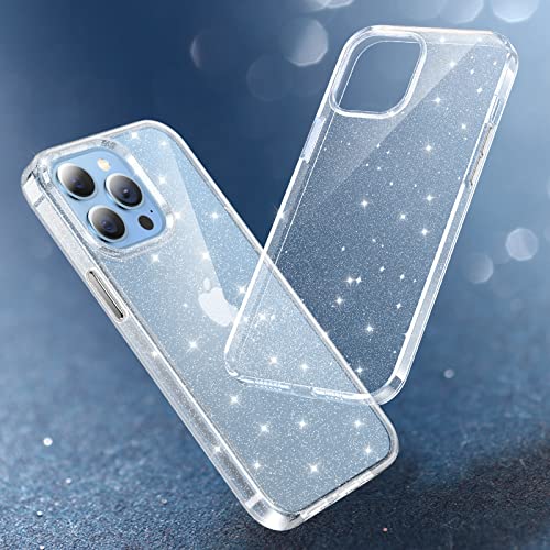 Compatible for iPhone 13 Pro Glitter Case Clear Crystal, Not Yellowing Shockproof Protection iPhone 13 Pro Glitter Case, Slim Thin Cover for Women & Girls 6.1P'', Sparkly Clear