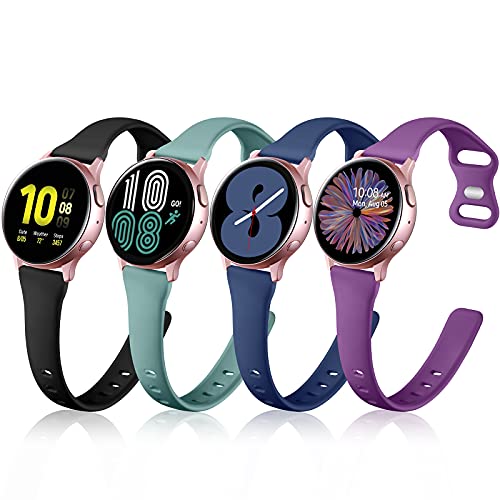 GEAK Compatible for Samsung Watch 4 Bands/Samsung Watch 5 Bands 40mm 44mm/Watch 5 Pro 45mm,20mm Soft Slim Silicone Replacement Band for Active 2 40mm/Galaxy Watch 4 5 Small Black/Navy/Plum/Pine Green