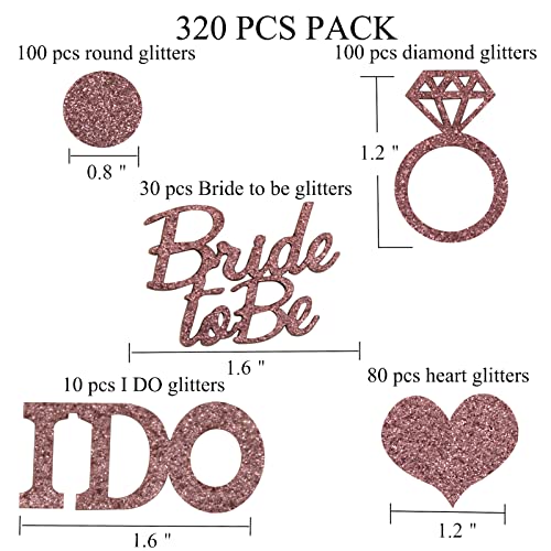 BUDICOOL 320pcs Glittering Rose Gold Diamond Ring,Bride to Be,I Do and Hearts Table Confetti for Bridal Shower Decorations