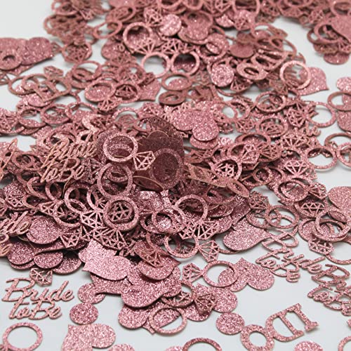 BUDICOOL 320pcs Glittering Rose Gold Diamond Ring,Bride to Be,I Do and Hearts Table Confetti for Bridal Shower Decorations