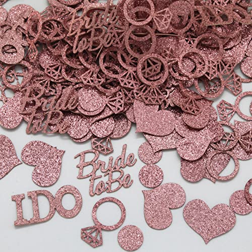 BUDICOOL 320pcs Glittering Rose Gold Diamond Ring,Bride to Be,I Do and Hearts Table Confetti for Bridal Shower Decorations